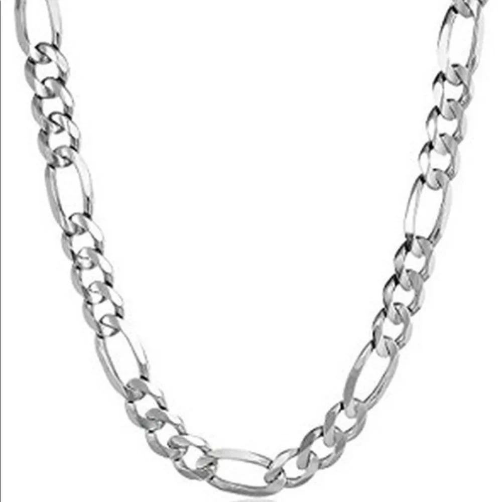 14K White Gold Plated Figaro Link Chain Necklace 8mm x 24 inches